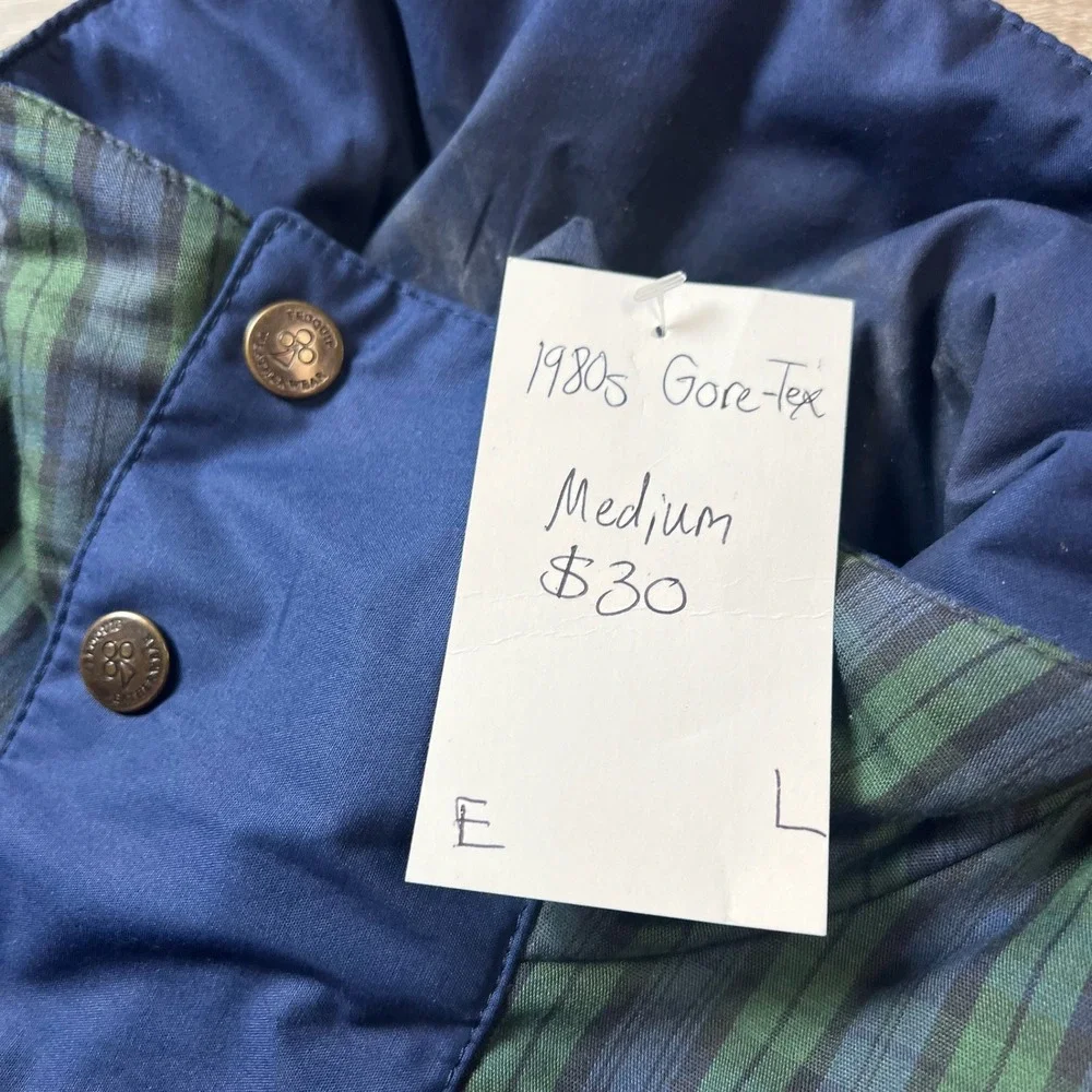 Gore-Tex Jacket Mens Medium Navy Green Plaid Vintage 80s Waterproof Windbreaker